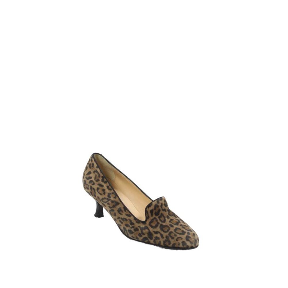 Galo Womens Leather Leopard Print Kitten Heel Shoes Brown Size 8